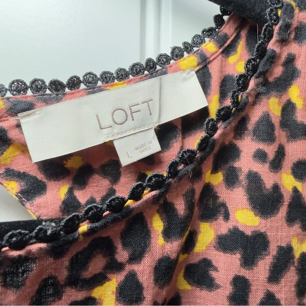 LOFT Large Leopard Print Cutout Back Cotton Ruffle‎ Shell Top - Picture 9 of 10
